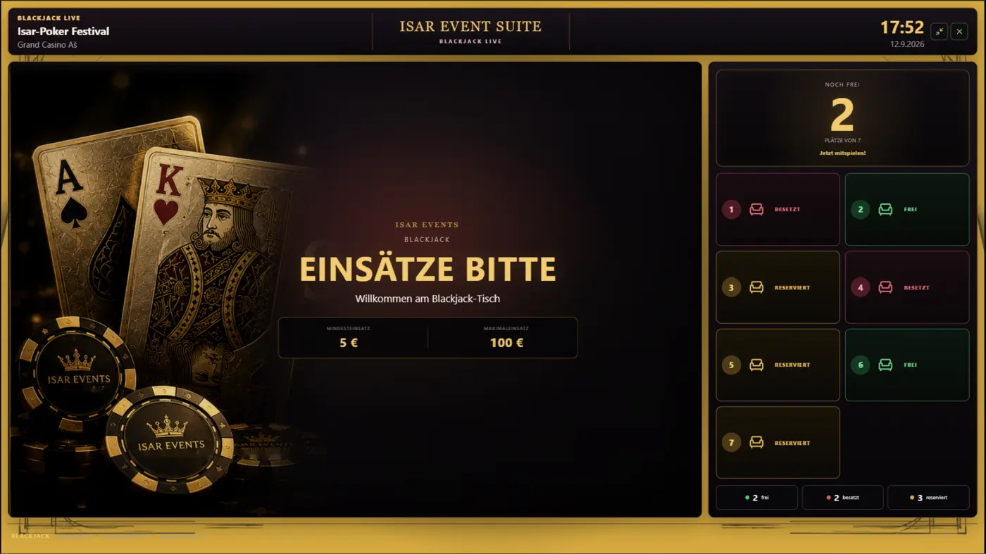 Blackjack-Gästedisplay der Isar Event Suite