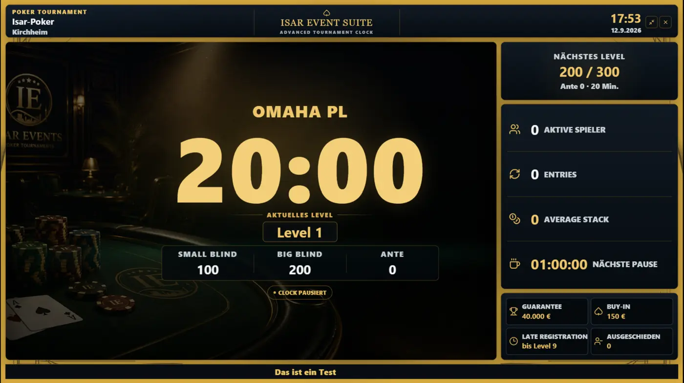 Poker Clock der Isar Event Suite
